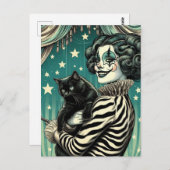 Happy Circus Clown Woman und eine schwarze Katze Postkarte (Vorne/Hinten)
