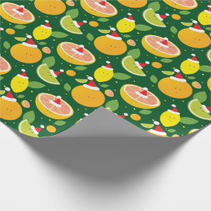 Happy Citrus Weihnachtsmannmütze Pattern Lemon Or Geschenkpapier