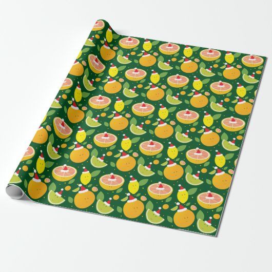 Happy Citrus Weihnachtsmannmütze Pattern Lemon Ora Geschenkpapier (Ungerollt)