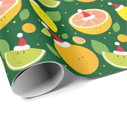 Happy Citrus Weihnachtsmannmütze Pattern Lemon Ora Geschenkpapier (Rolleneckpunkt)