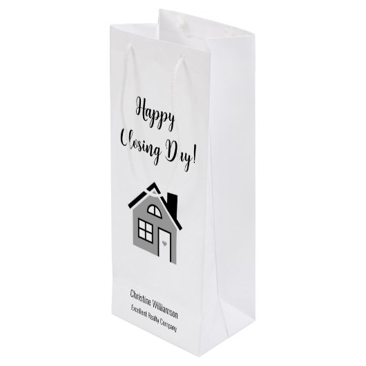 Happy Closing Day Realtor Geschenktüte Für Weinflaschen (Rückseite Schrägansicht)