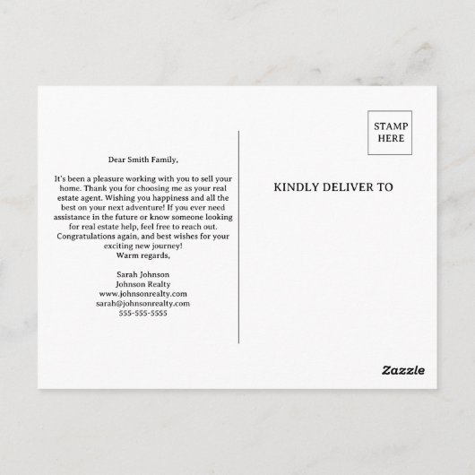 Happy Closing Day Zuhause Seller Real Anwesen Postkarte (Rückseite)