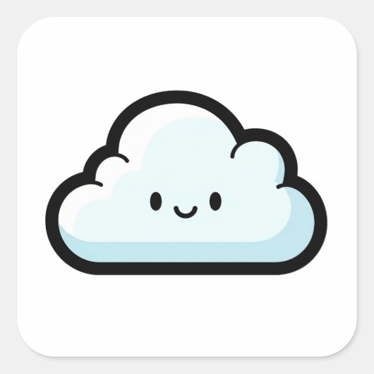Happy Cloud – Cute Kawaii Illustration Quadratischer Aufkleber (Vorderseite)