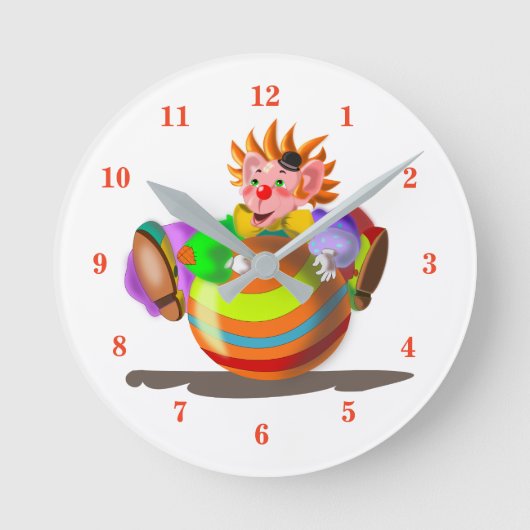 Happy Clown mit Ball Clock - Circus - Malerei Runde Wanduhr (Vorderseite)