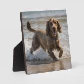 Happy Cocker Spaniel Beach Fun Day Fotoplatte (Vorderseite)