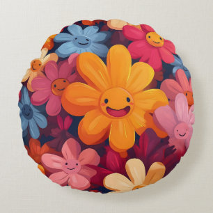 Happy Colorful Blume Pattern Rundes Kissen