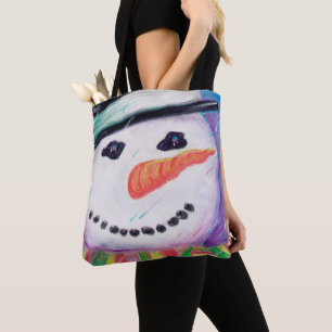 Happy Colorful Christmas Snowman Carrot Nose Tasche