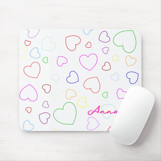 Happy Colorful Hearts Individuelle Name Mousepad (Mit Mouse)
