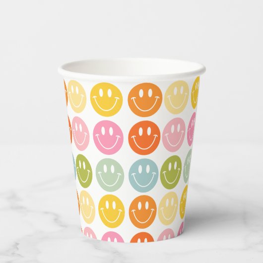 Happy Colorful Lächeln Gesichter Pappbecher (Rückseite)