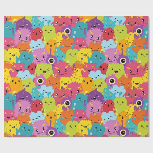 Happy Colorful Monsters Pattern Geschenkpapier (Flach)