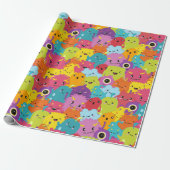 Happy Colorful Monsters Pattern Geschenkpapier (Ungerollt)