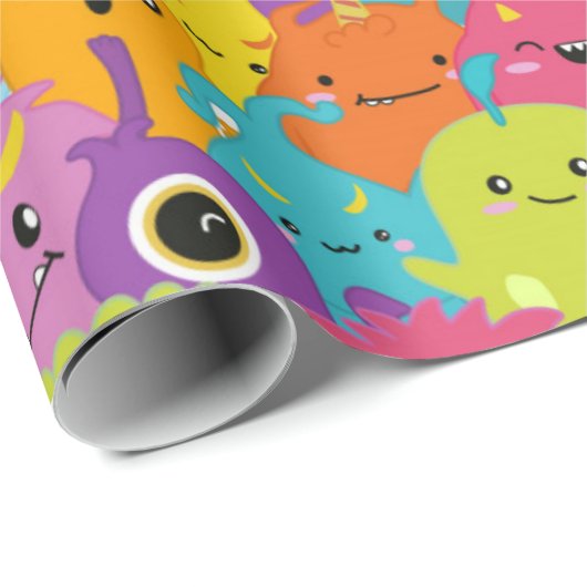 Happy Colorful Monsters Pattern Geschenkpapier (Rolleneckpunkt)