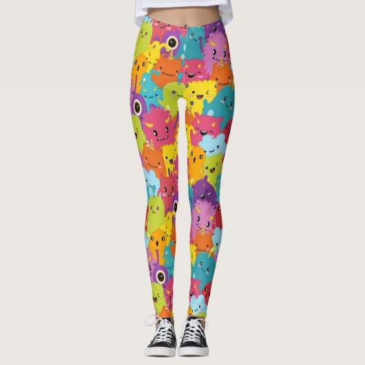 Happy Colorful Monsters Pattern Leggings (Vorderseite)