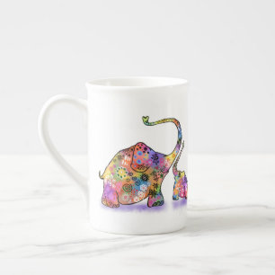 Happy Colorful Mother and Baby Elephant - Zeichnen Porzellantasse