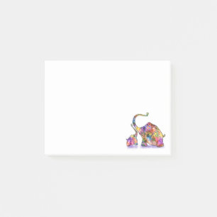 Happy Colorful Mother and Baby Elephant - Zeichnen Post-it Klebezettel