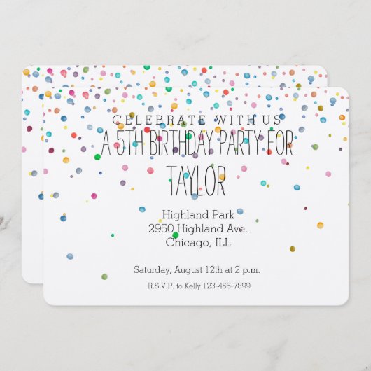 Happy Confetti Dots Einladung (Vorne/Hinten)
