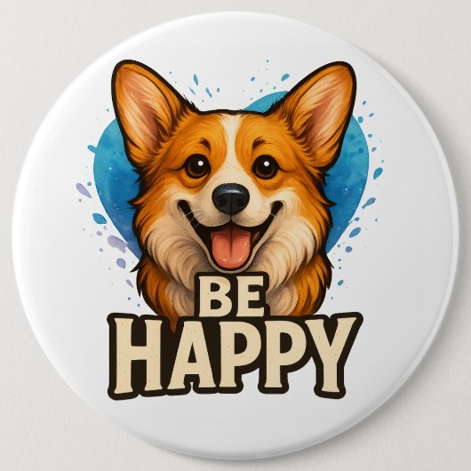 Happy Corgi Cute Dog Lover Design for Positive Button (Vorderseite)