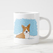 Happy Corgi im Schnee | Niedlicher Winterurlaubshu Jumbo-Tasse (Rechts)