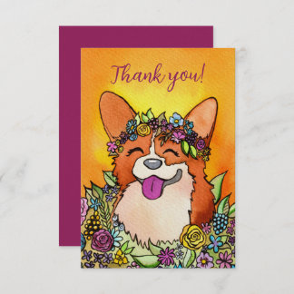 Happy Corgi mit Blume Dankeskarte