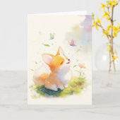 Happy Corgi mit Butterfly Dance Karte (Gelbe Blume)