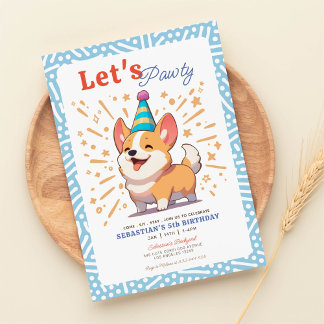 Happy Corgi Puppy Pawty Birthday Einladung