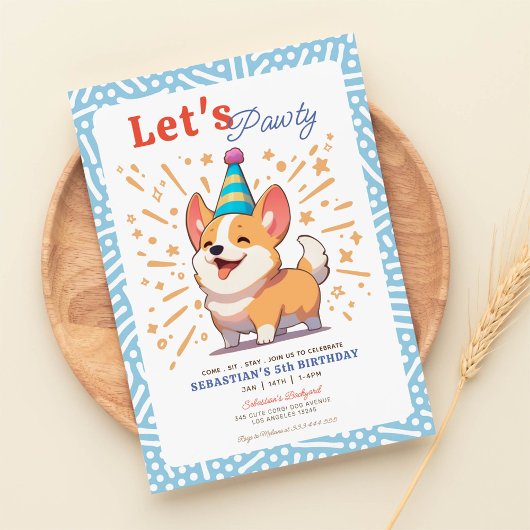 Happy Corgi Puppy Pawty Birthday Einladung