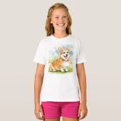 Happy Corgi Puppy Pet Blume T - Shirt (Vorne ganz)