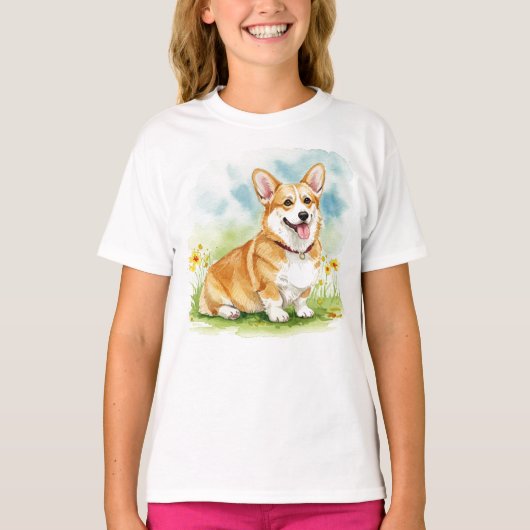 Happy Corgi Puppy Pet Blume T - Shirt (Vorderseite)