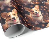 Happy Corgi Weihnachtslichter Geschenkpapier (Rolleneckpunkt)