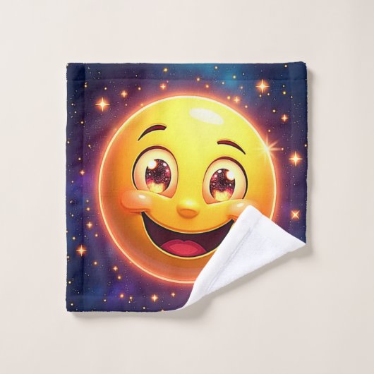 Happy Cosmic Eyes Emoji Badhandtuch Set (Waschlappen)