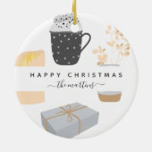 Happy Cosy Christmas Illustriert mit Name Keramik Ornament (Hinten)