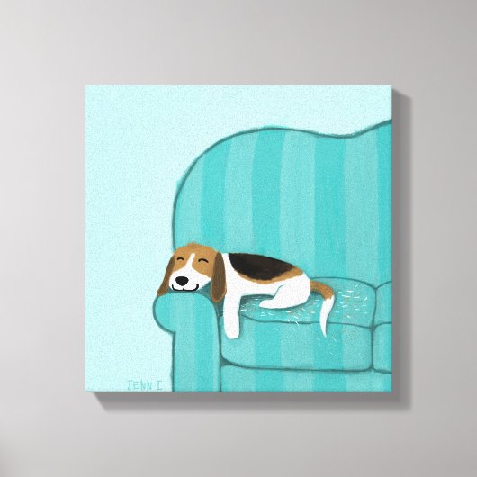 Happy Couch Beagle | Niedlicher Schlafhund | Pet A Leinwanddruck (Vorderseite)