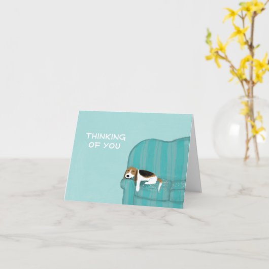 Happy Couch Dog Cute Beagle Thinking of You Custom Karte (Gelbe Blume)