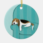 Happy Couch Dog | NIEDLICHER BEAGLE Keramik Ornament (Vorne)