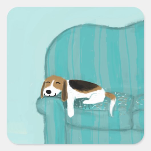 Happy Couch Dog - Niedlicher Beagle Schlafen | Pet Quadratischer Aufkleber (Vorderseite)