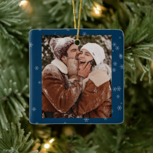 Happy Couple CUSTOM German Blue Snow Weihnachten Keramikornament