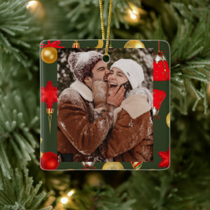 Happy Couple CUSTOM Gold Red Green Weihnachten Keramikornament