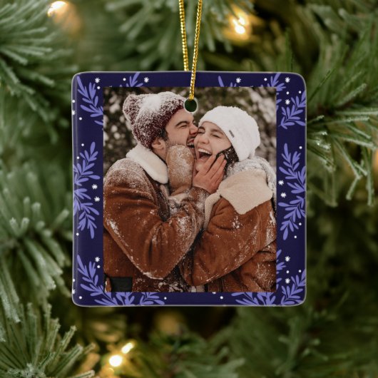 Happy Couple CUSTOM Navy Blue Weihnachten Keramikornament (Baum)