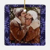 Happy Couple CUSTOM Navy Blue Weihnachten Keramikornament (Rückseite)