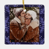 Happy Couple CUSTOM Navy Blue Weihnachten Keramikornament (Vorderseite)