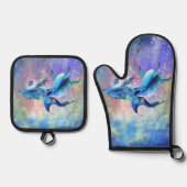 Happy Couple Dolphin Oven Mitt & Pot Holder Set (Vorderseite)