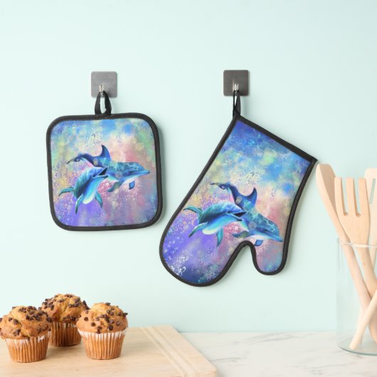 Happy Couple Dolphin Oven Mitt & Pot Holder Set (Insitu (Hängend))