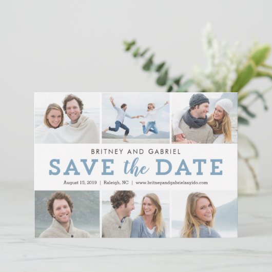 Happy Couple EDITABLE FARBE Save the Date Collage (Stehend Vorderseite)