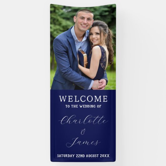 Happy Couple Foto | Blue Wedding Welcome Banner (Vertikal)