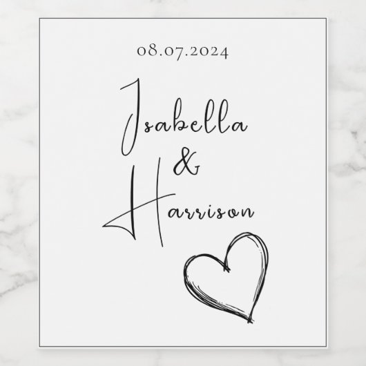 Happy Couple Heart Hochzeit Schwarz-Weiß Weinetikett (Einzelnes Label)