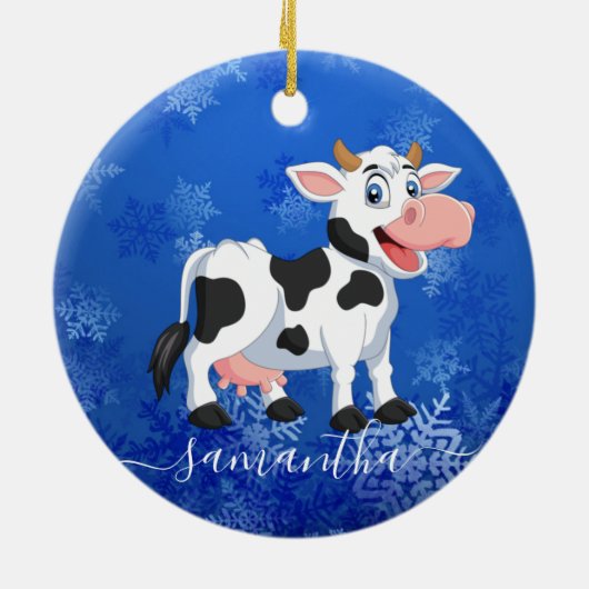 Happy Cow Blue Keramik Ornament (Hinten)