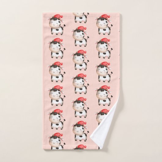 Happy Cow in einem Niedlichen Red Hat Badhandtuch Set (Handtuch)