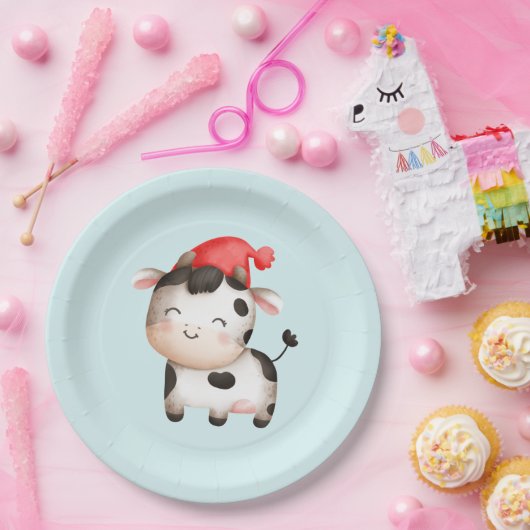 Happy Cow in einem Niedlichen Red Hat Pappteller (Party)