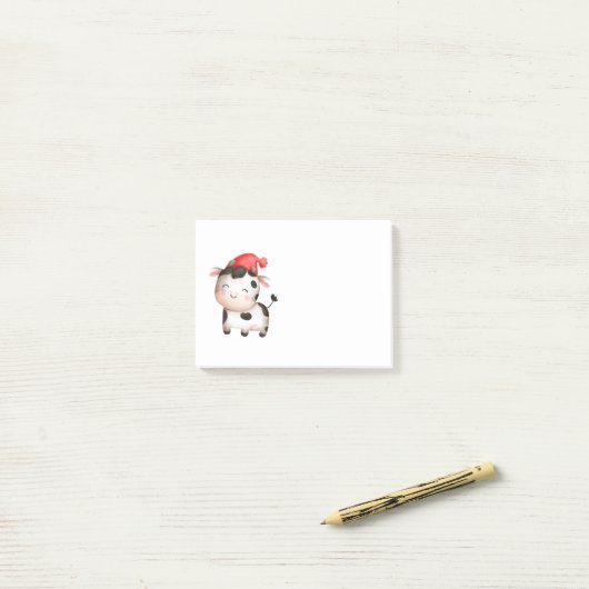 Happy Cow in einem Niedlichen Red Hat Post-it Klebezettel (Auf Schreibtisch)