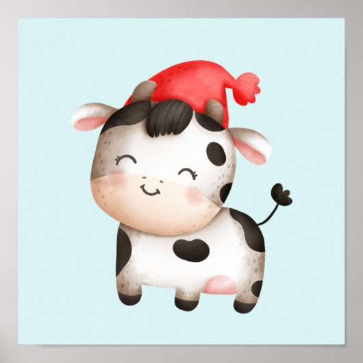 Happy Cow in einem Niedlichen Red Hat Poster (Vorne)